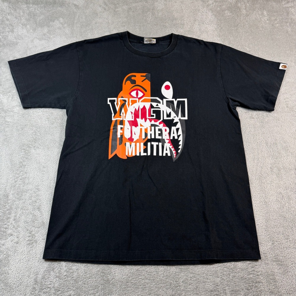 BAPE Tiger Shark Tee Mens XL Black Ape WGM Funthera Militia Casual